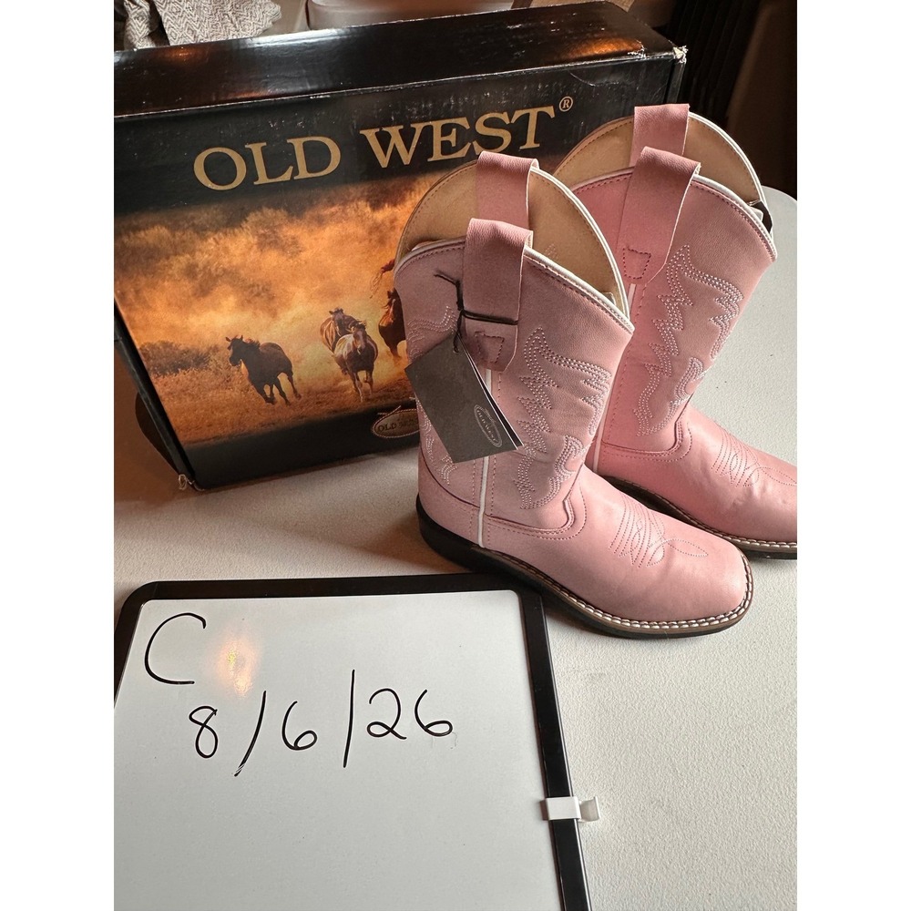Old West Kids Pink Faux Leather Western Cowboy Boots VB9131 Size 1.0 Square Toe